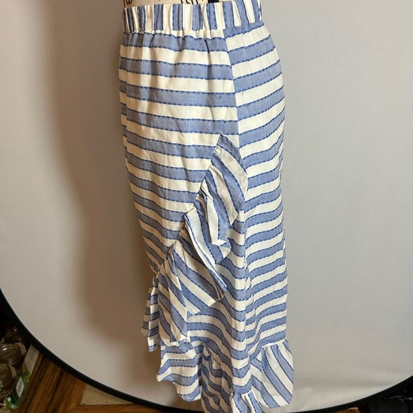 Rafaella White and Blue Ruffled Midi Skirt. 100% Cotton - Picture 5 of 8